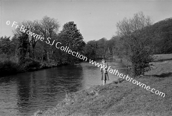 RIVER LIFFEY WEIR AT LEIXLIP MISS MCLELLAN FISHING